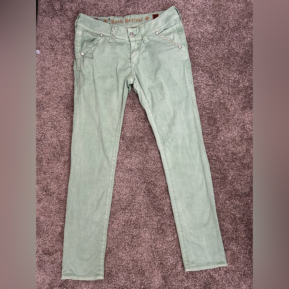 Rock Revival Sage Green Slim Straight Jeans – Size 28